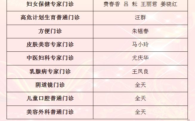 南京市妇幼保健院2018年春节门诊专家专科出诊表