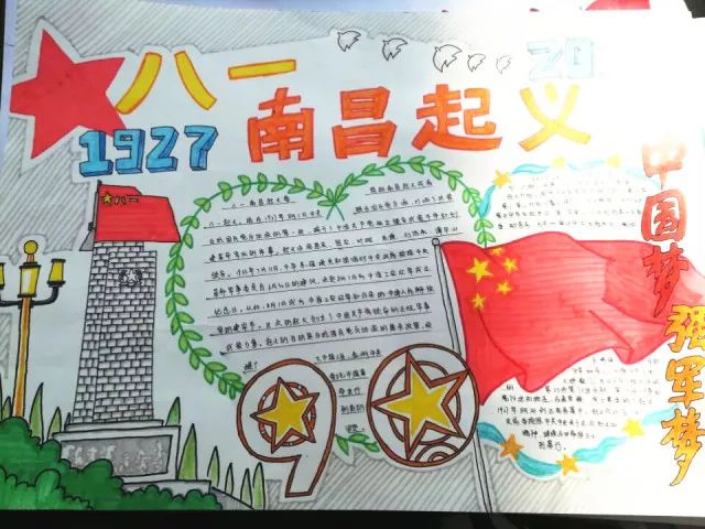 为庆祝八一南昌起义暨中国人民解放军建军90周年,我校举办了手抄报