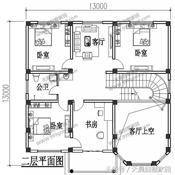 13x13米农村三层自建房,挑空客厅 罗马柱,欧式别墅的典范!