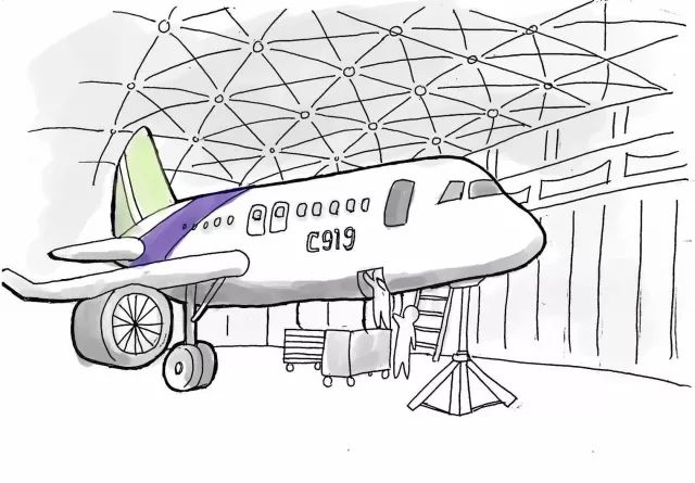 c919飞机手绘图片