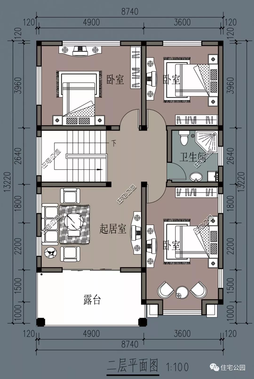 佔地百餘平,8x13米5五室三廳簡雅小墅(全圖)