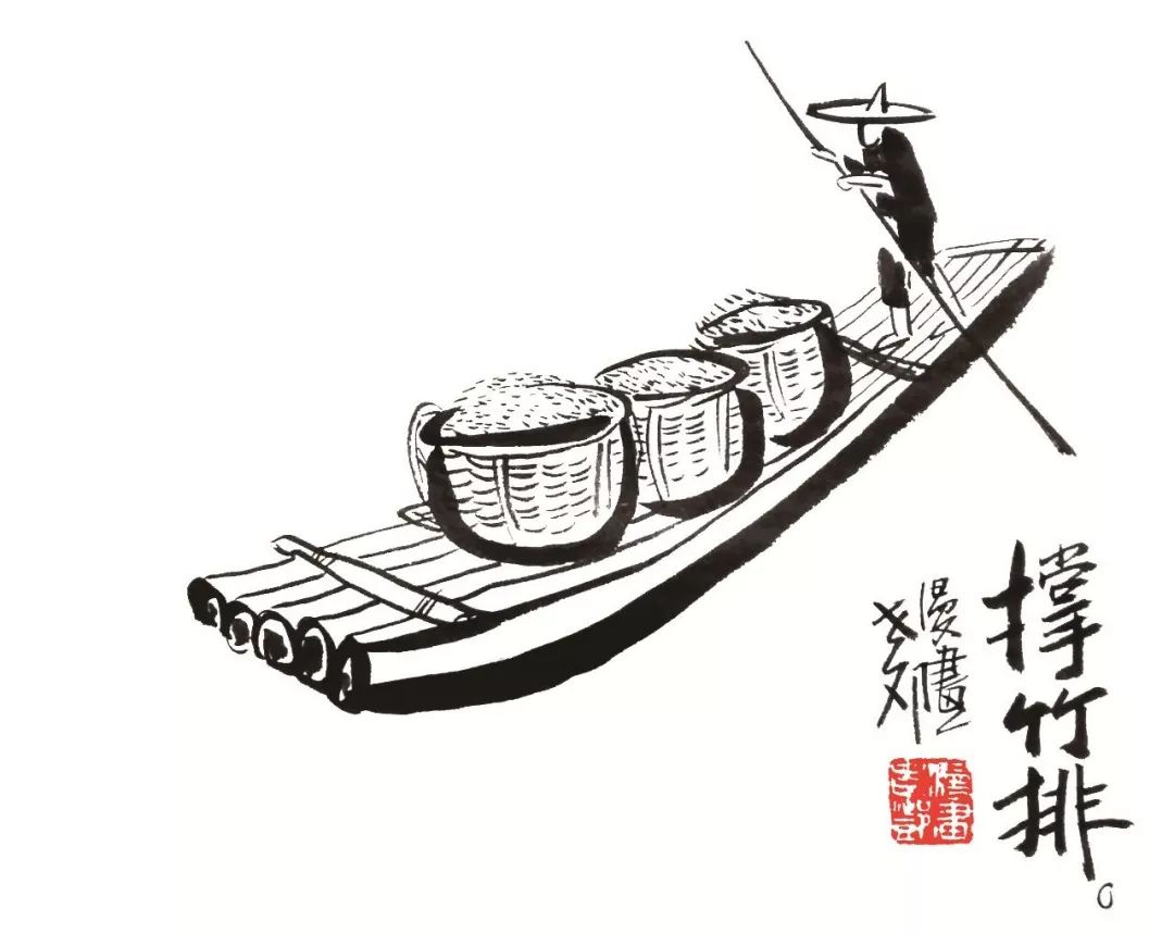 竹排船简笔画图片