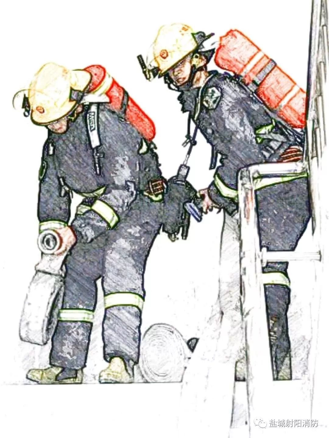 画消防员 素描图片