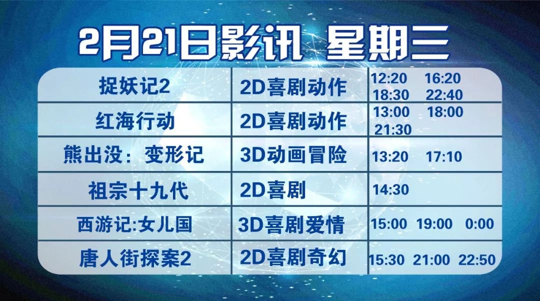 【今日影讯】2018年2月21日 星期三 充值赠送最后一天啦,影讯