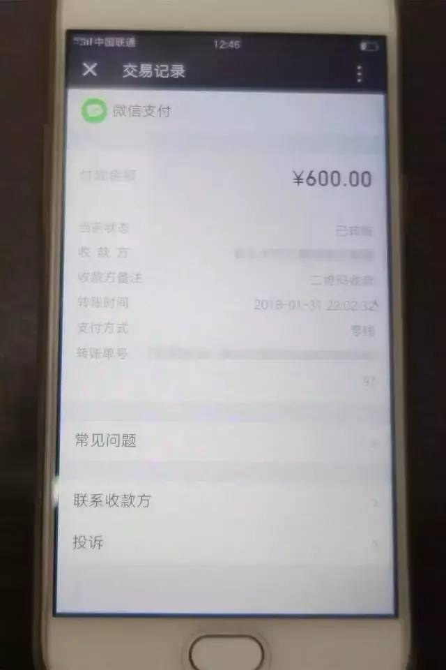 600元支付截图图片