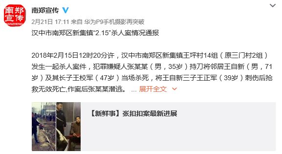 张某某对王正军伤害其母致死怀恨在心官方通报张扣扣除夕杀人案