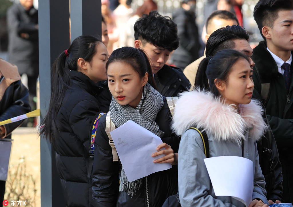 2月23日,中国传媒大学艺考初试开始俊男靓女考生场外等候考试