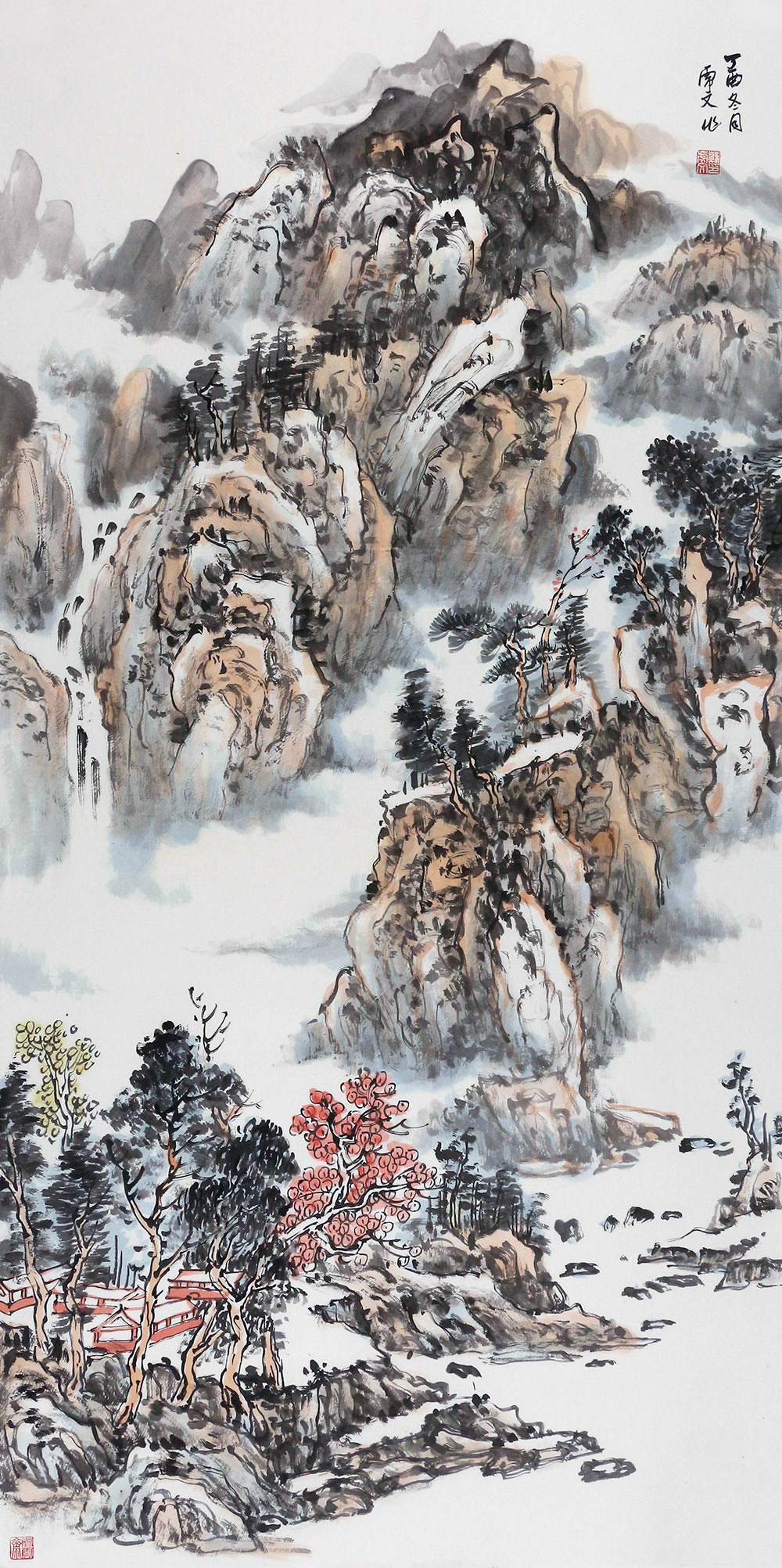 苏虎文国画山水作品体现了山高水远,山静水动