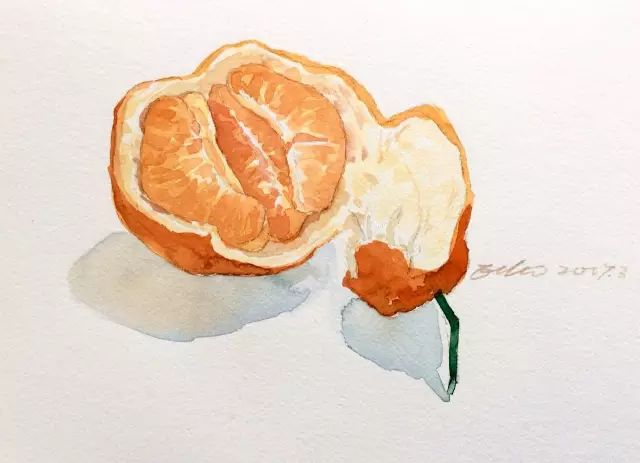 教你用水彩画一个剥开的橘子