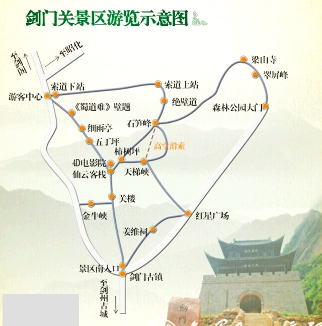 剑门关旅游地图图片