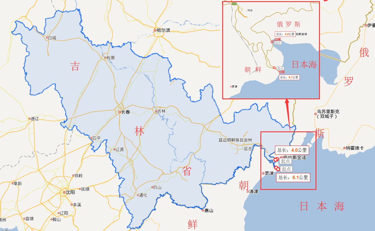 最东端的珲春市最近处距日本海仅15公里,距俄罗斯的波谢特湾仅4公里
