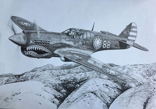 手绘飞机—p-40 warhawk"战鹰"战斗机