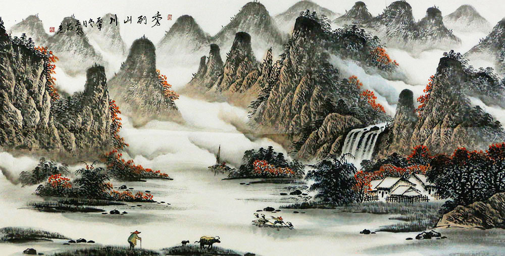 康彩山水画:取景大气,布局饱满