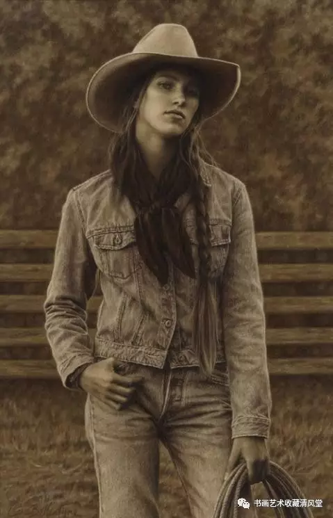 美国绘画:西部牛仔和秀气的少女