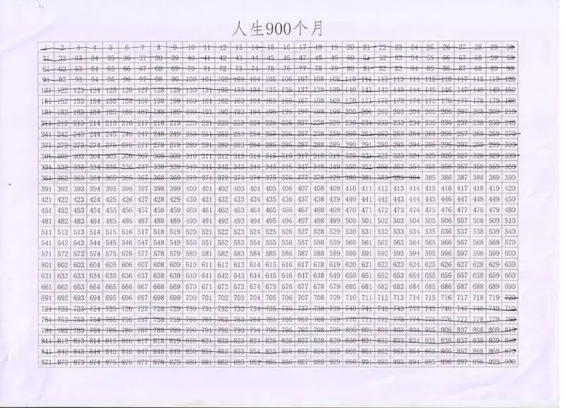 900个月表格图片