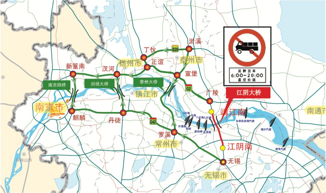 tip1:建議從南京四橋,潤揚大橋,泰州大橋等其他跨江大橋繞行.