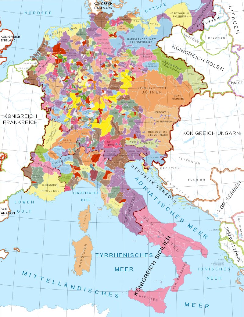 神圣罗马帝国被分裂成了314个邦国和1475个骑士庄园领地