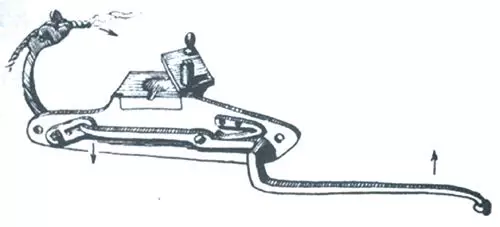 最早的火绳枪的发火装置示意图从整个发射程序来看,火绳枪可以一边