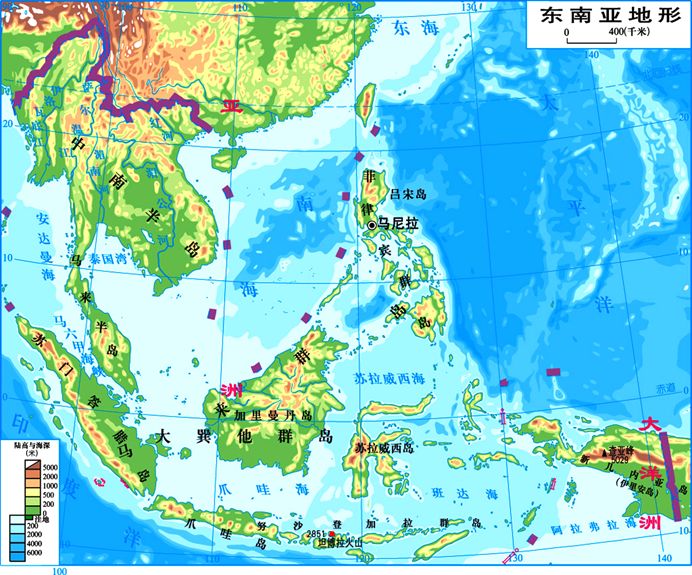 东南亚地形图 放大图片