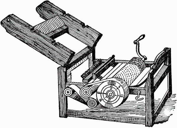 发明了轧花机,能够有效地将棉花籽从棉桃中摘除,比人力快8倍