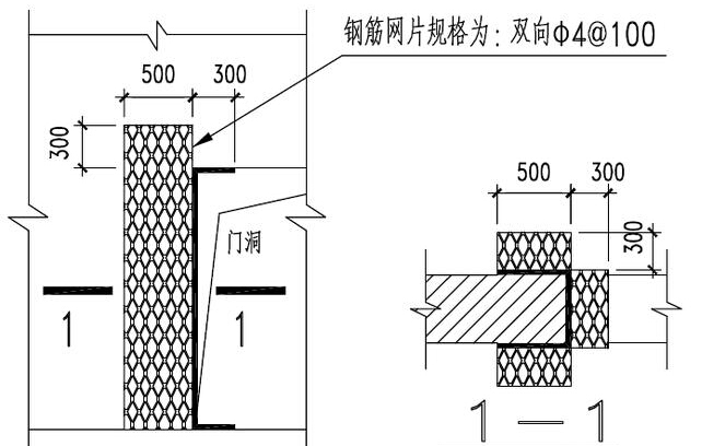 當門窗洞淨寬2100時,兩側應設置鋼筋混凝土構造柱.