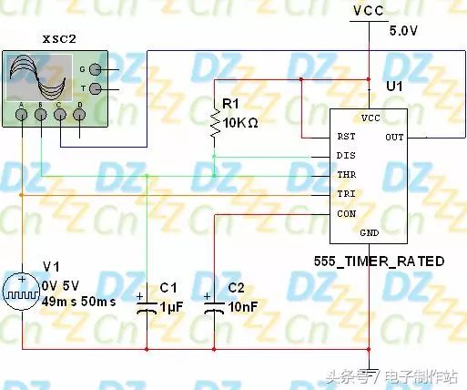 555单稳态电路仿真图片