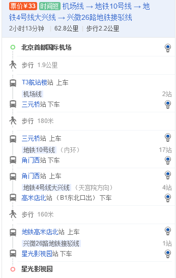 2 南苑机场注:打车16分钟(71公里)费用23元左右二,火车1