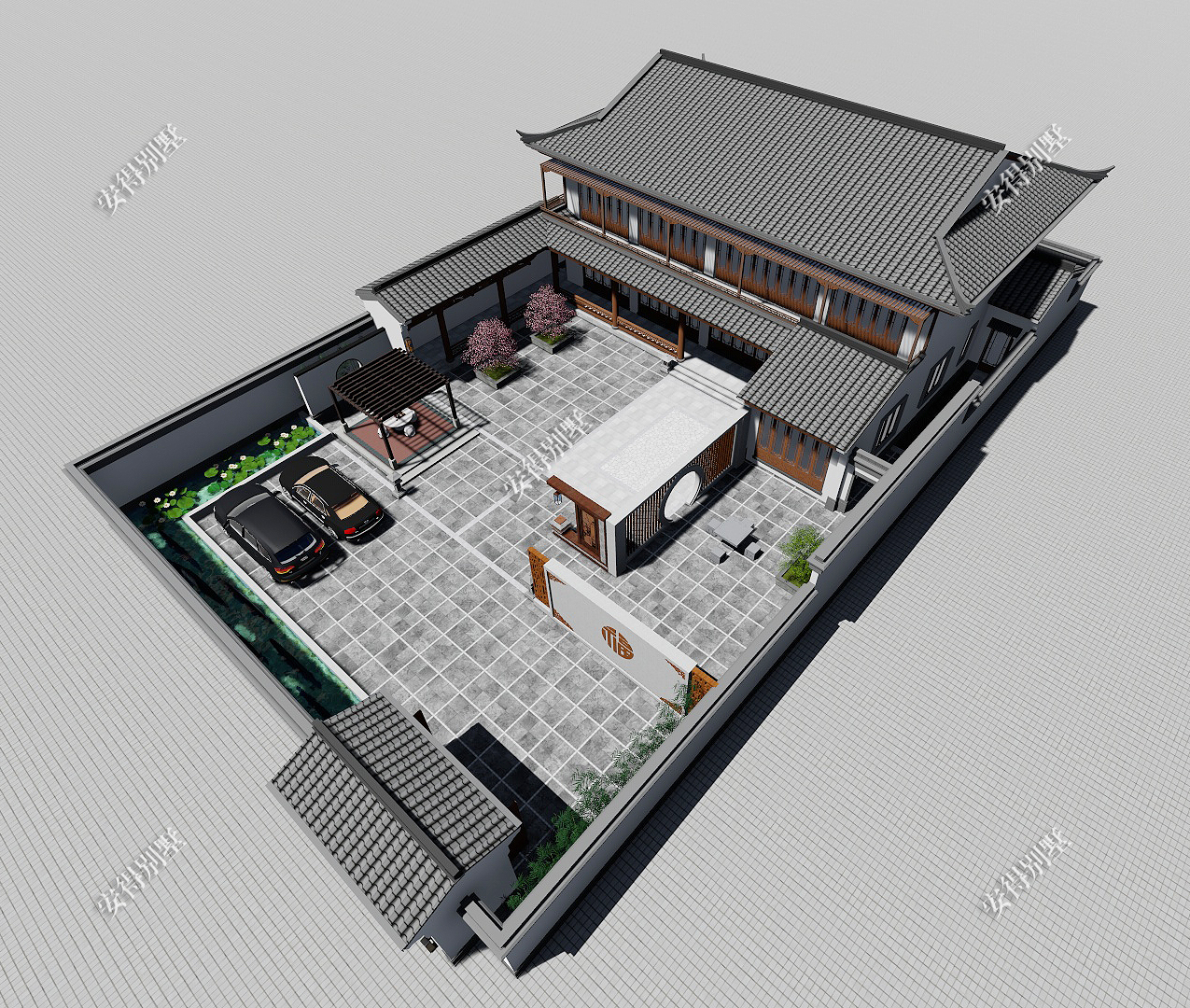 這棟中式合院別墅建築端莊典雅庭院清新怡人備受大家喜愛