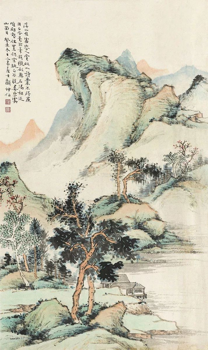 他年轻时师事江南名画家吴观岱,陈迦庵,从清四王处得规矩法度.