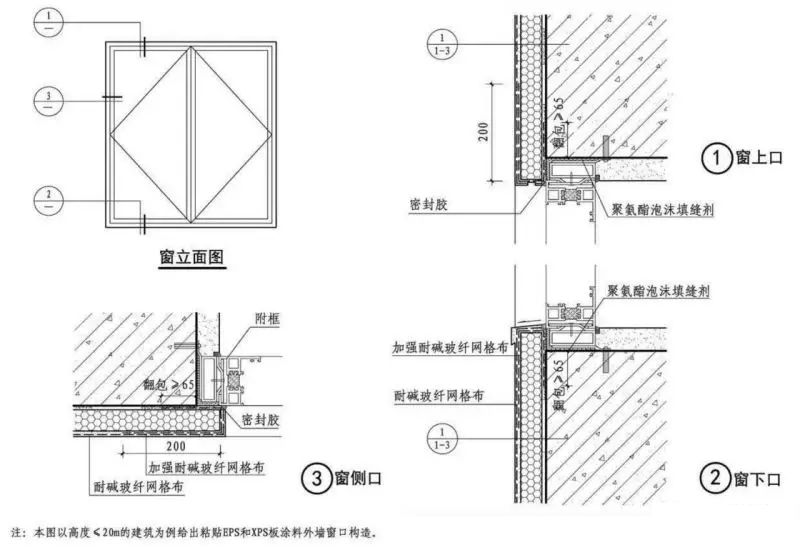 粘貼保溫板外保溫平面轉角節點構造▼粘貼保溫板外保溫勒腳,女兒牆