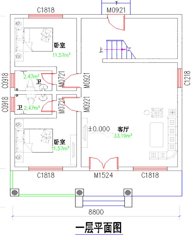 小戶型15萬元90㎡2廳4室帶鏡像圖農村二層房屋設計施工圖