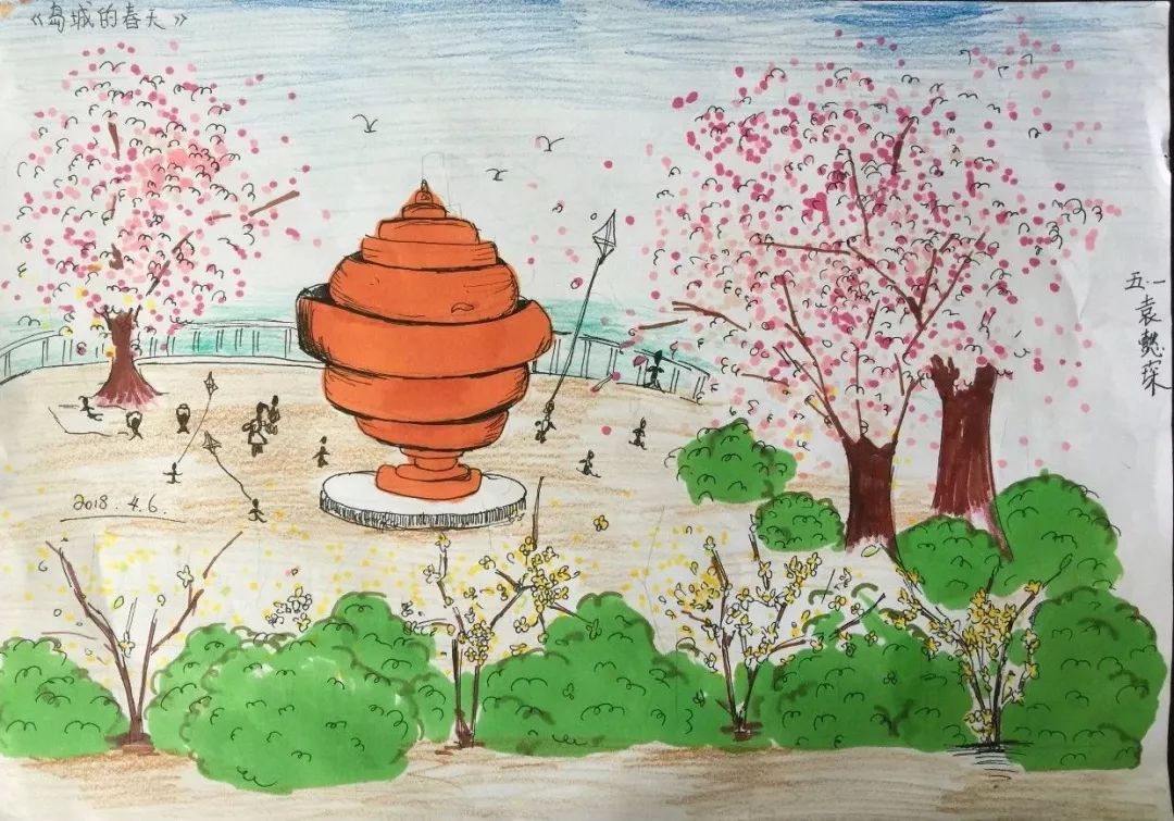 青岛栈桥儿童画手绘图片
