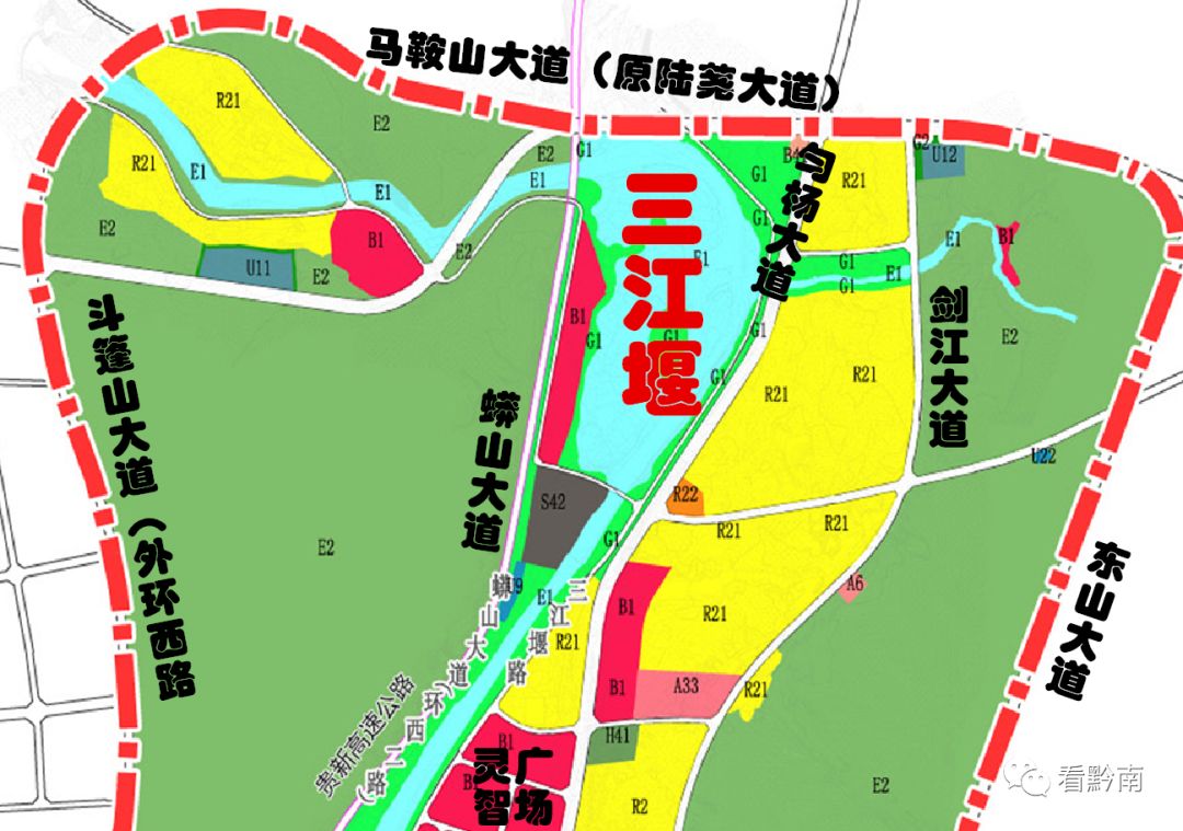 三江堰往茶園水庫方向沿線規劃為b1商業用地與r21二類居住用地,將建設