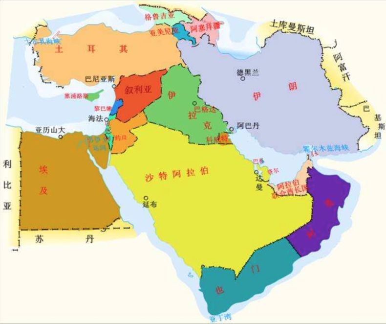中东各国地图图片