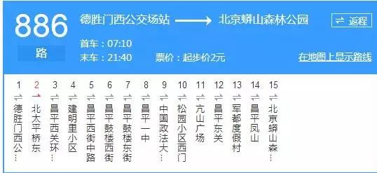 886路德胜门西至北京蟒山森林公园方向,改发德胜门西至朝凤庵村公交场