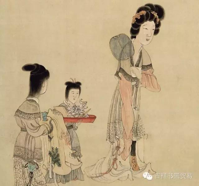 《雜畫八開》(局部)明·唐寅《孟蜀宮妓圖》(局部)進入明清,仕女畫中