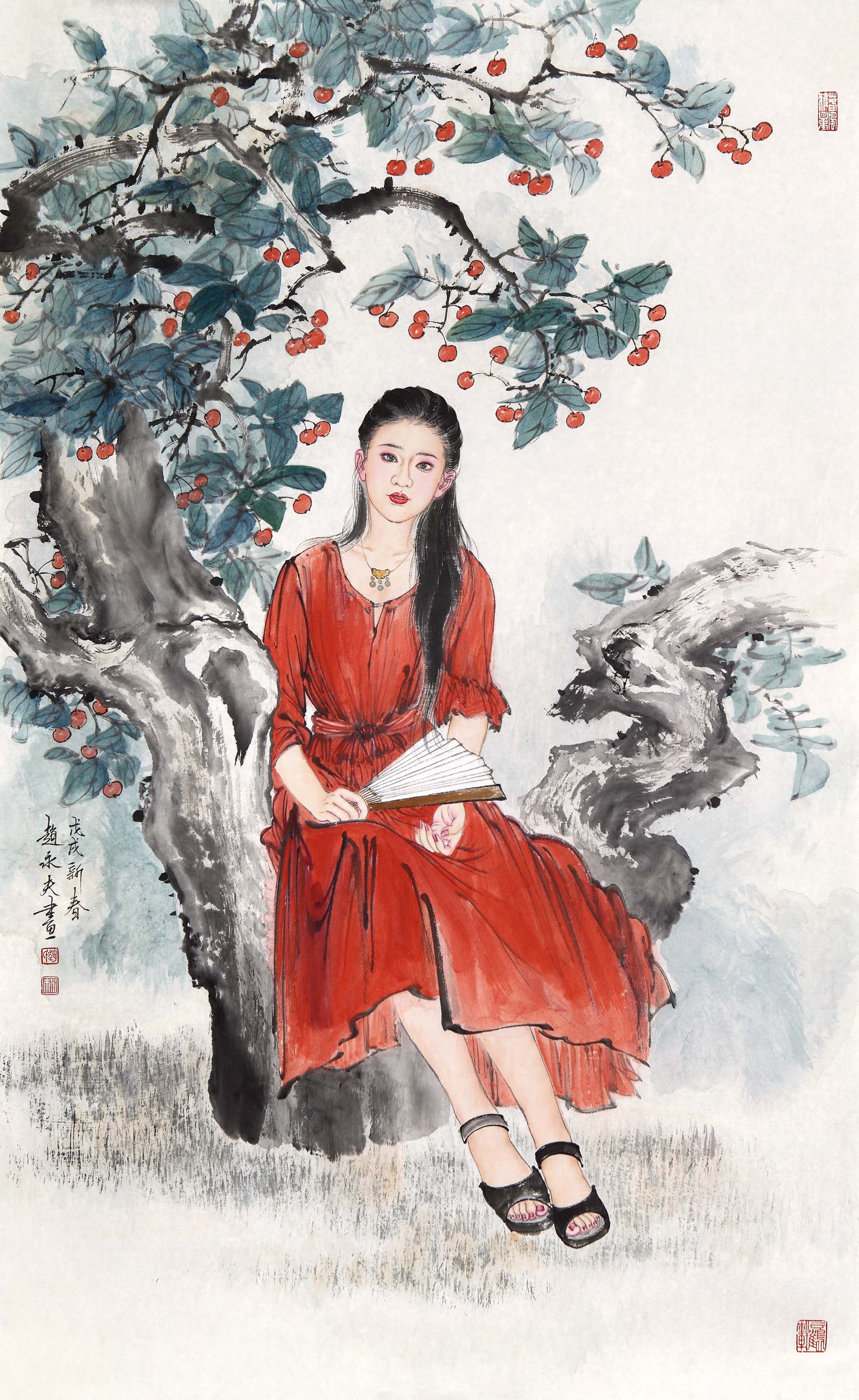 《思》60x97cm作品欣赏:出版有中国画技法丛书《中国古代仕女画法》