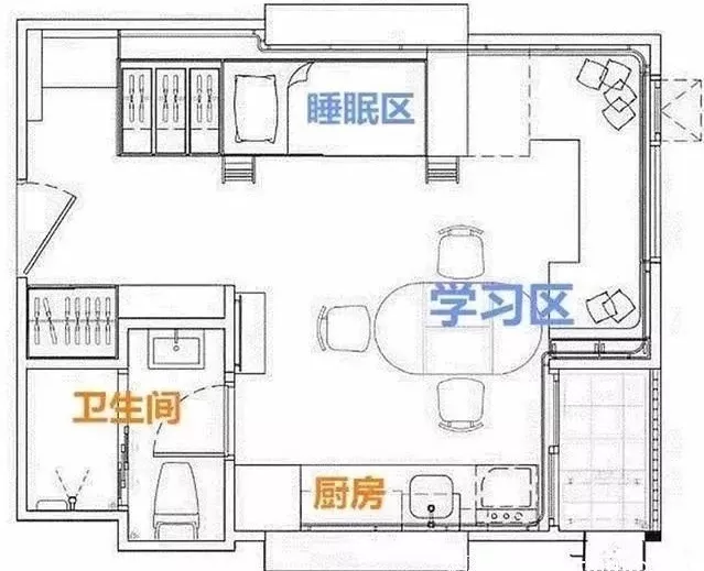 大学寝室4人cad平面图图片