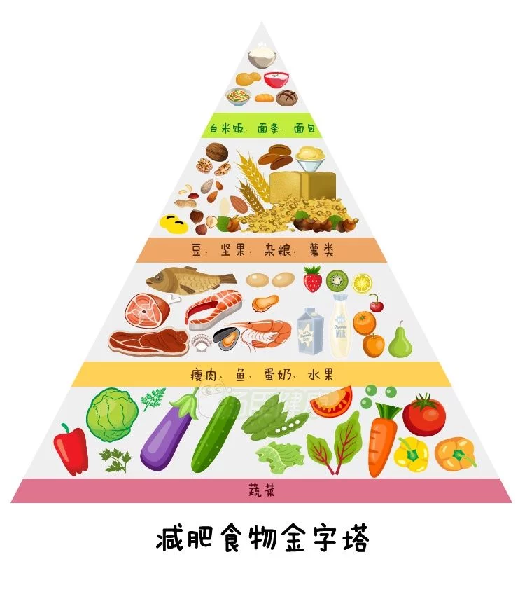 食物,瞅准金字塔的1,2,3层吃就对了(从下往上)↓↓↓如果减肥时流失了