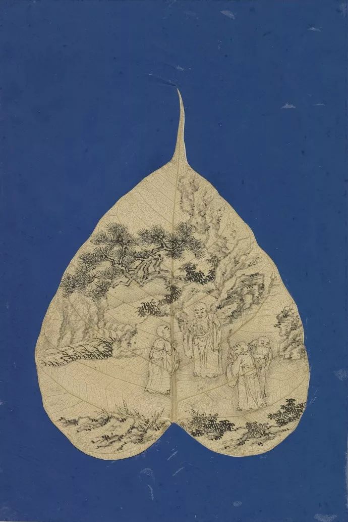 十九世纪菩提叶水墨画,难得一见