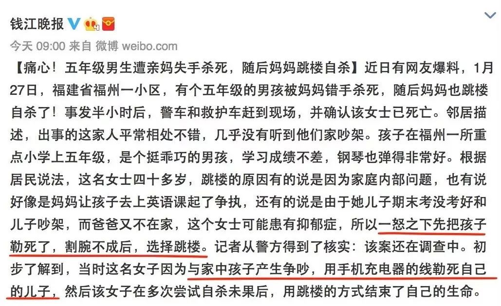 母亲勒死5年级儿子后跳楼:孩子,妈妈不想杀你,可我没忍住