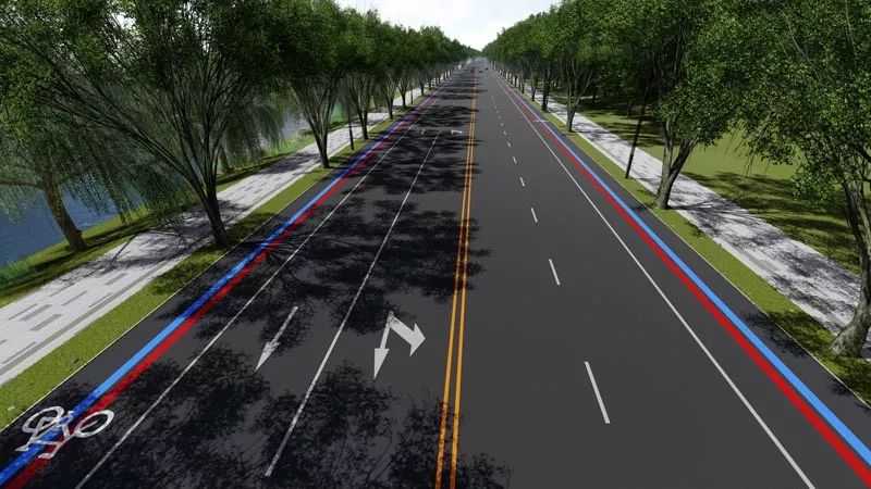 2km,道路红线宽度40m,双向六车道,道路等级为主干道,设计车速为50km/h
