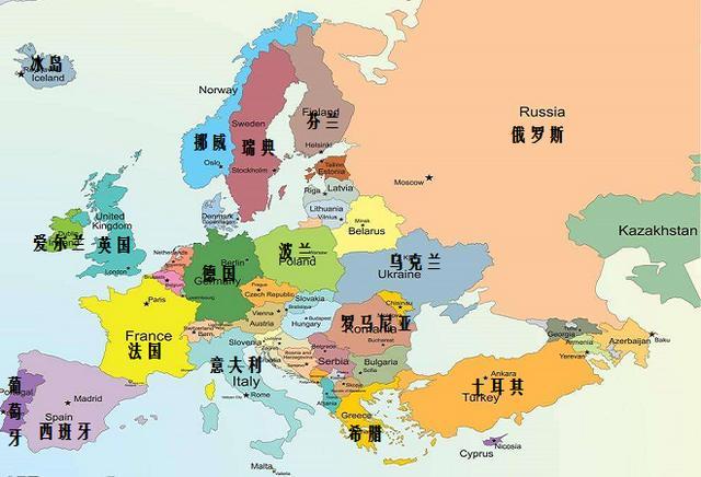 欧洲行政地图中文版图片