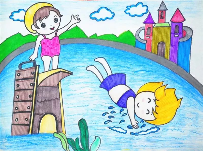 水上乐园儿童画简单图片