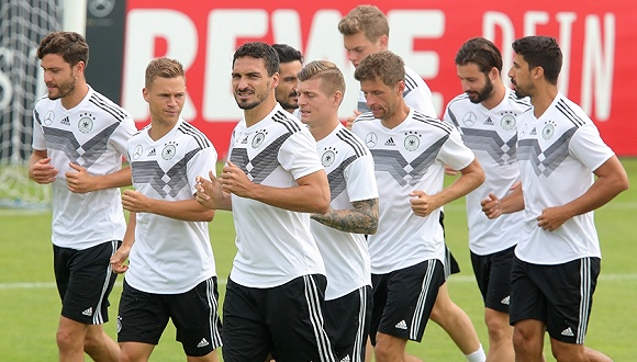 2018俄罗斯世界杯前,德国队训练备战.