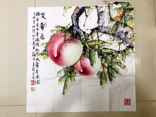 我以彩笔祝寿康王寿龙田鑫宇师徒寿桃国画清赏