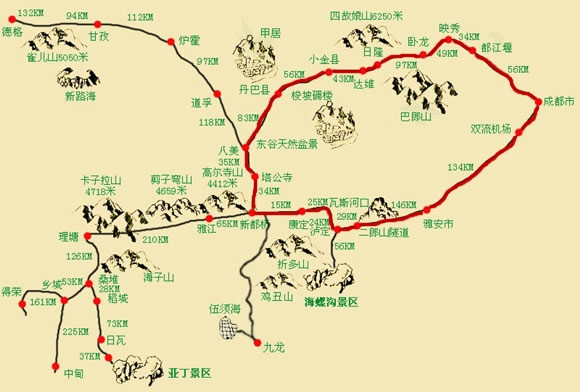 线路二:川藏线第一天:成都—丹巴或海螺沟第二天:丹巴或海螺沟