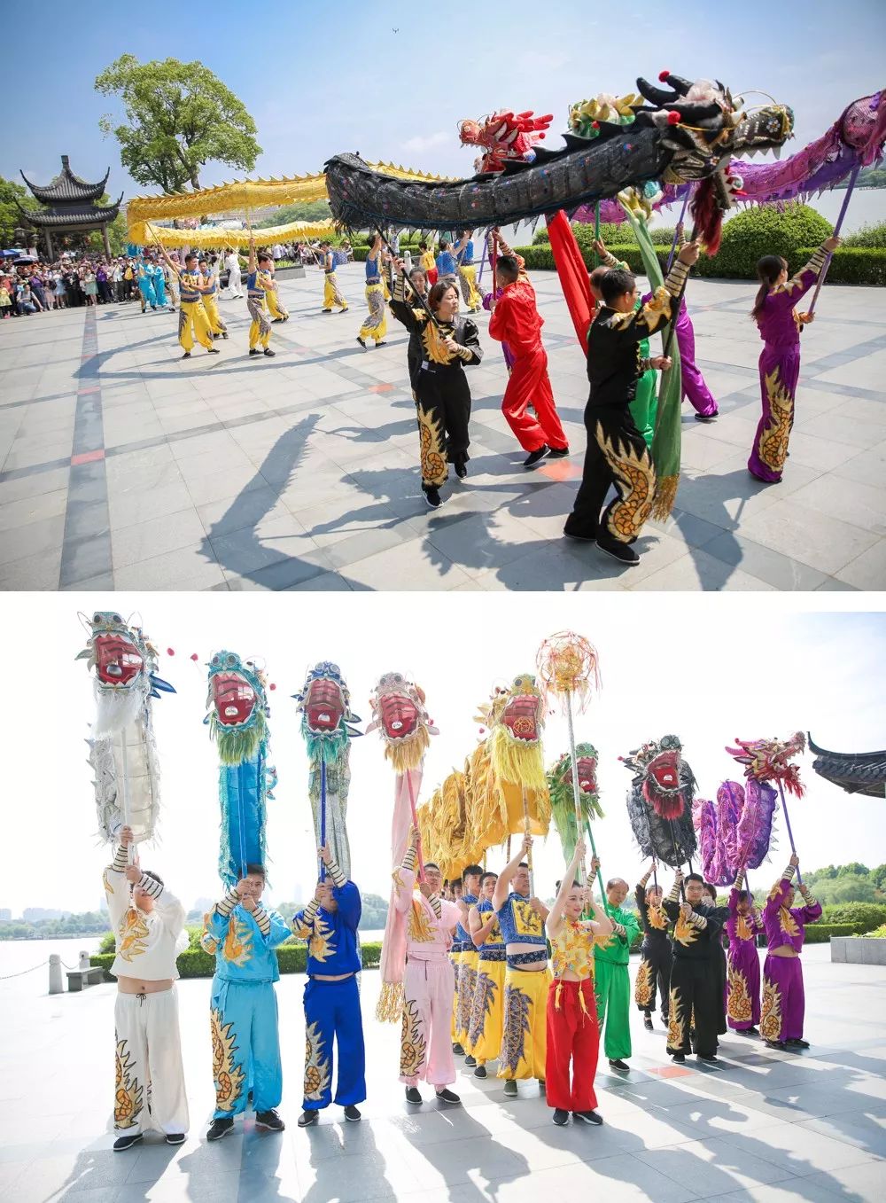 林埭九彩龙,九龙呈祥东湖景区,游人如织,市民朋友们都被这场端午民俗