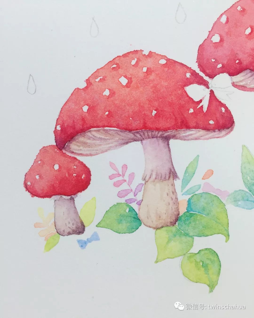 twins玩绘儿红色蘑菇水彩绘制步骤图
