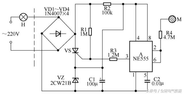 單鍵觸摸式白熾燈電路